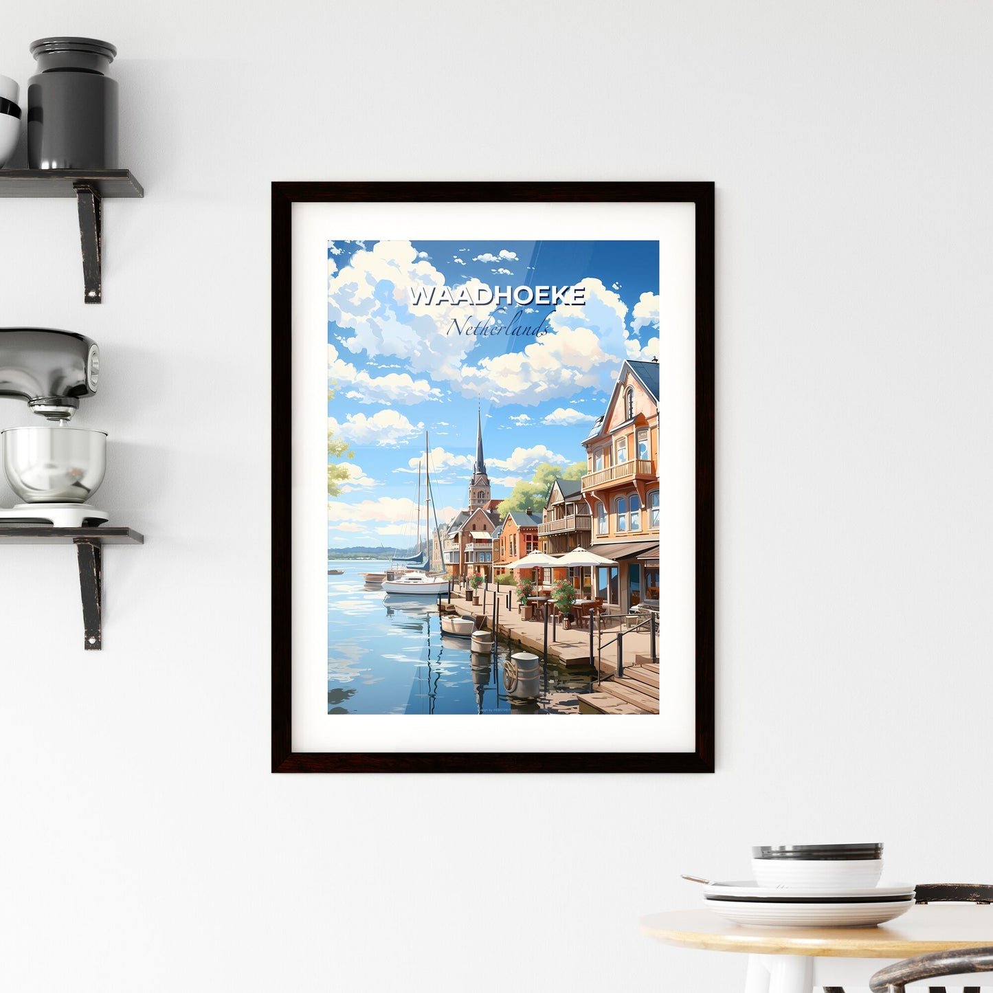Waadhoeke, Netherlands, A Poster of a water way with buildings and boats Default Title