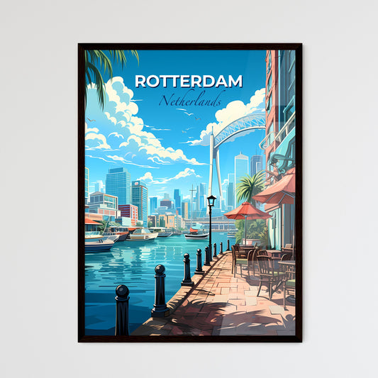 Rotterdam, Netherlands, A Poster of a city waterfront with a bridge and boats Default Title