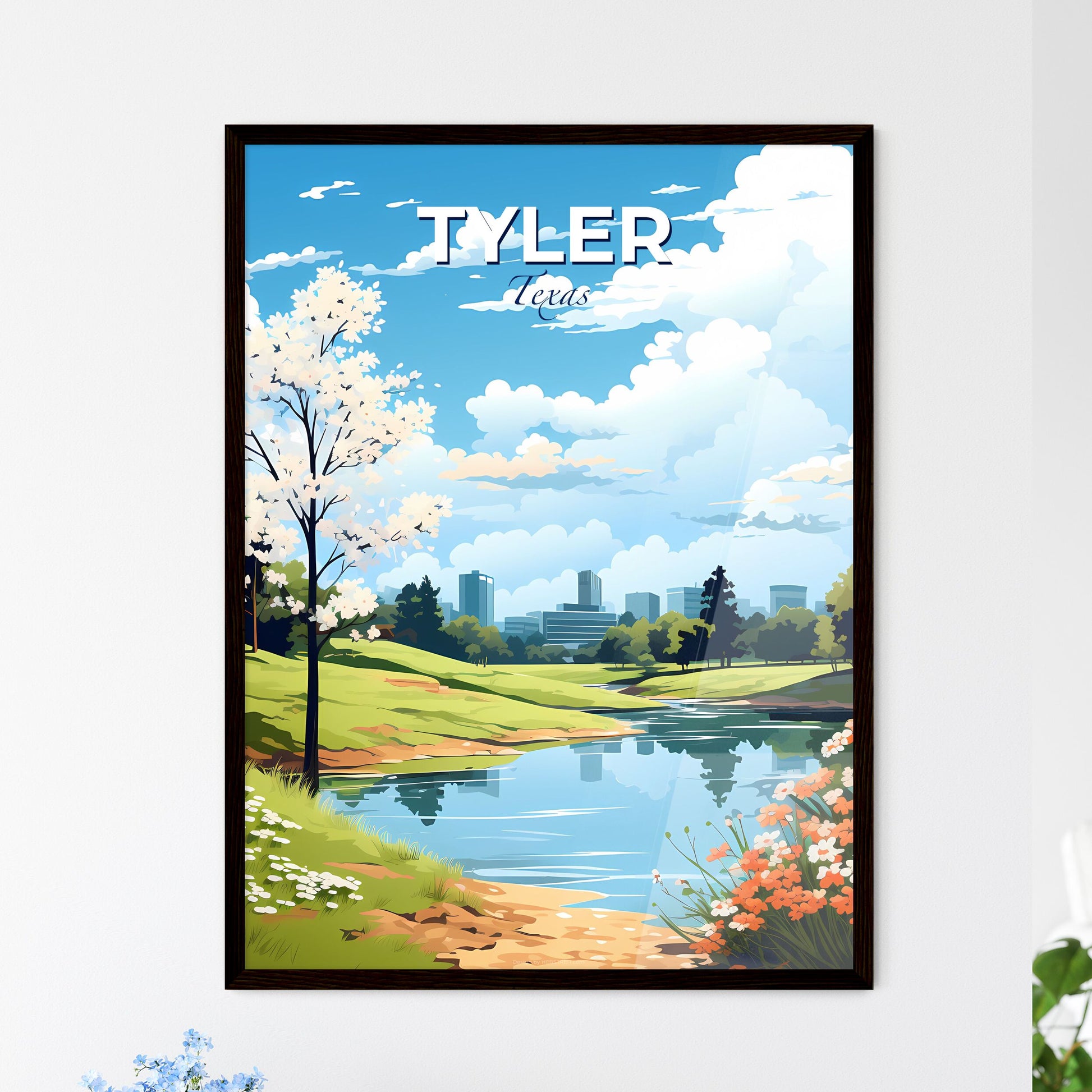 Tyler, Texas, A Poster of a landscape with a lake and flowers Default Title