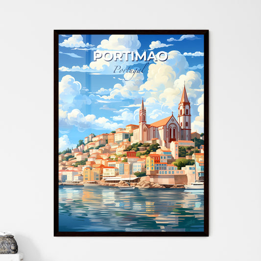 Portimao, Portugal, A Poster of a city on a hill with a boat in the water Default Title