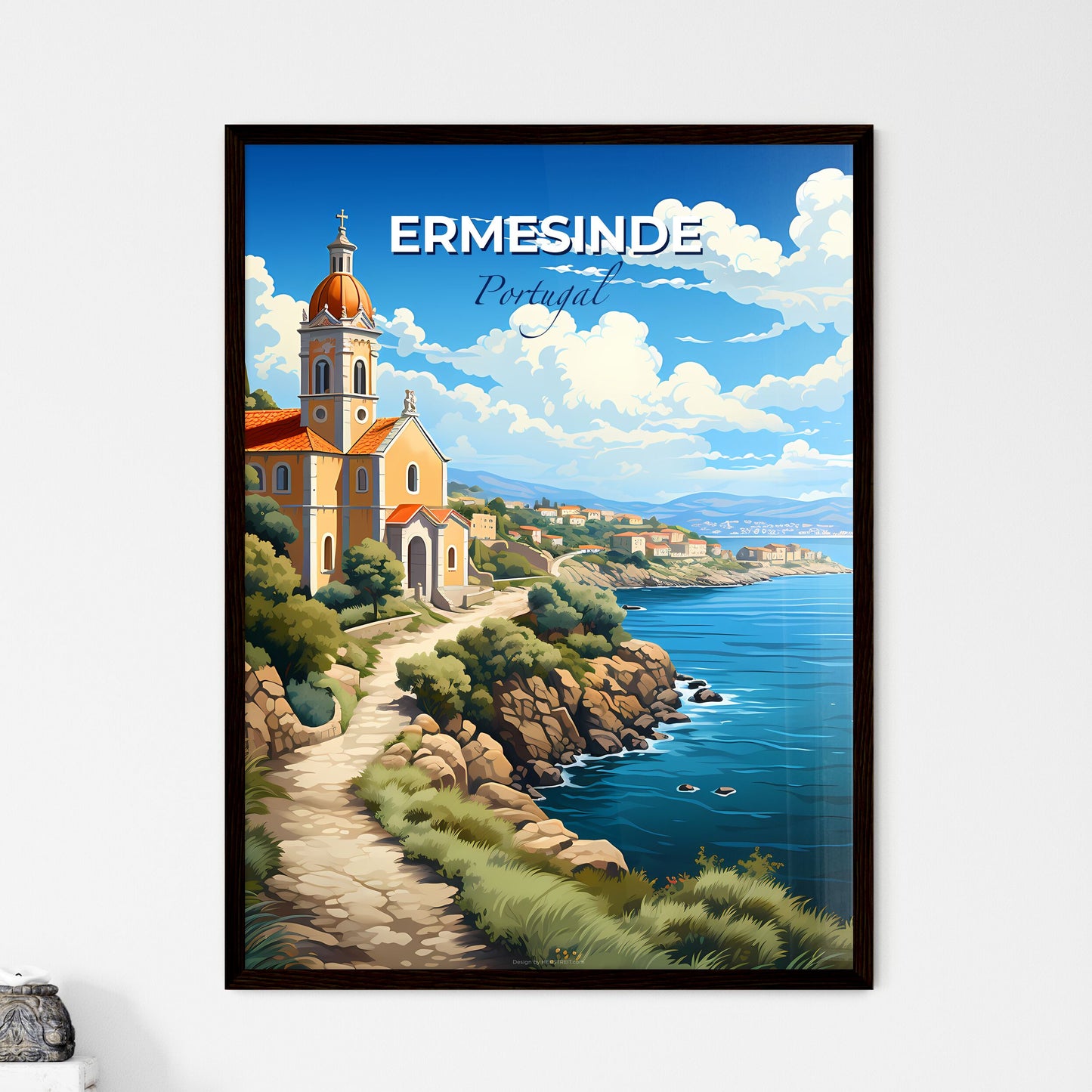 Ermesinde, Portugal, A Poster of a building on a hill next to a body of water Default Title