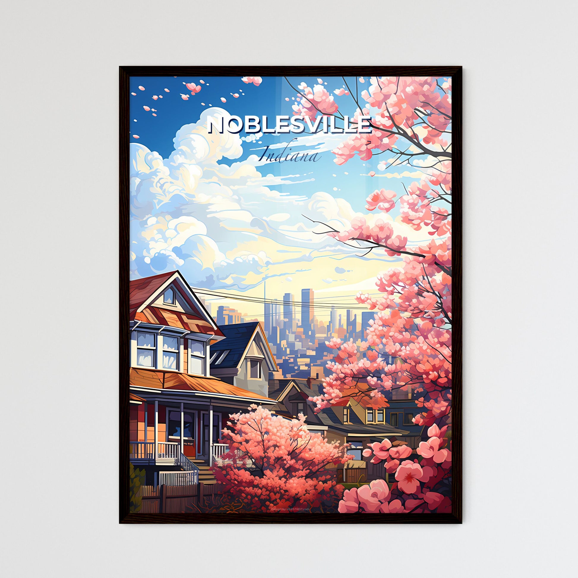 Noblesville, Indiana, A Poster of a house with pink flowers and trees Default Title