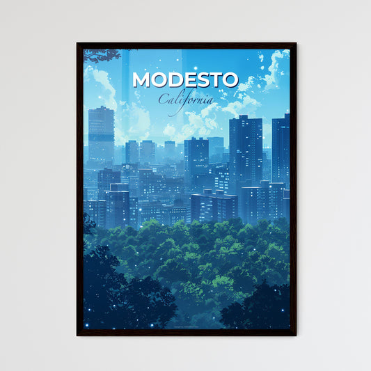 Modesto, California, A Poster of a city with trees in the background Default Title