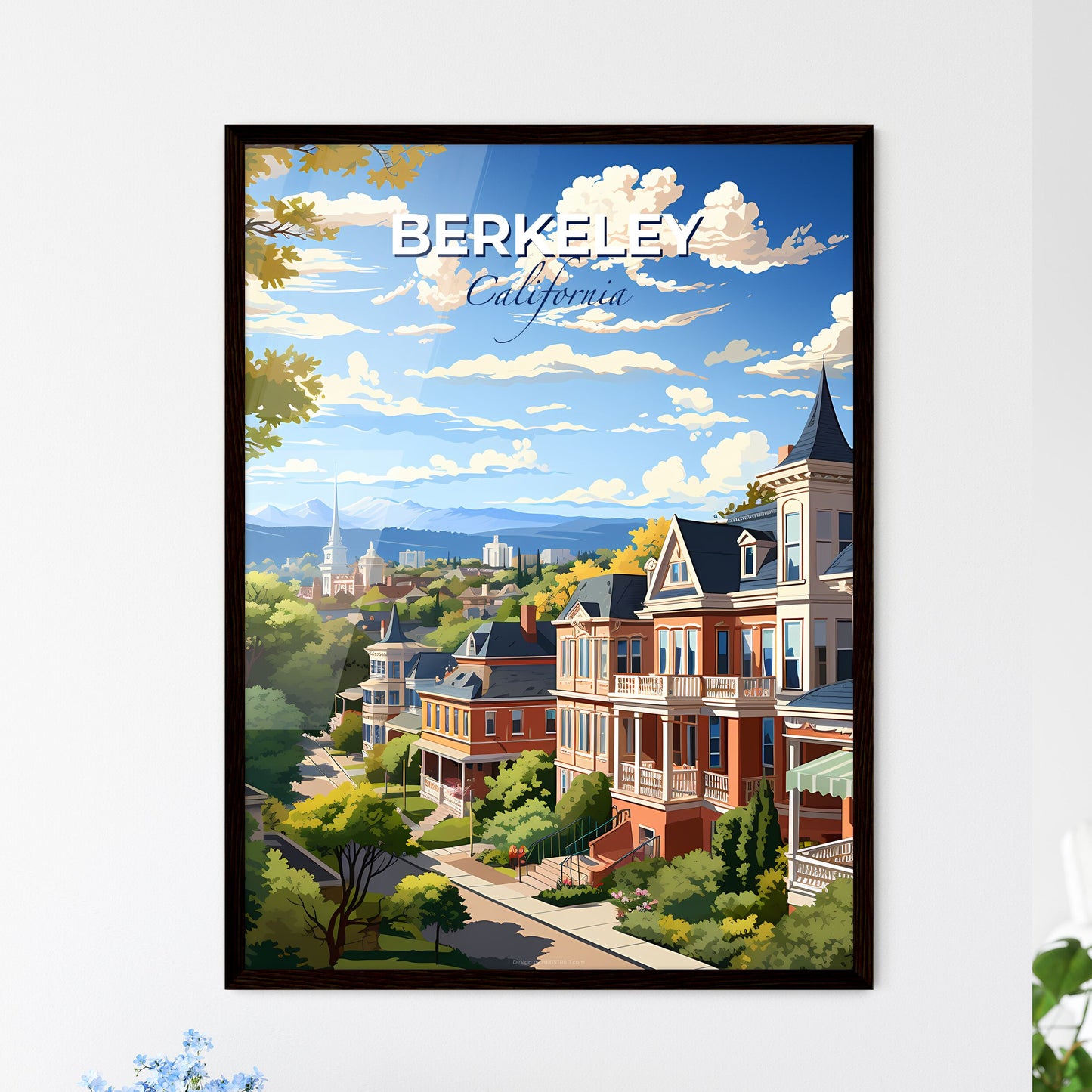 Berkeley, California, A Poster of a group of houses with trees and mountains in the background Default Title