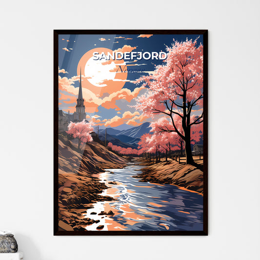 Sandefjord, Norway, A Poster of a river running through a valley with a church and trees Default Title