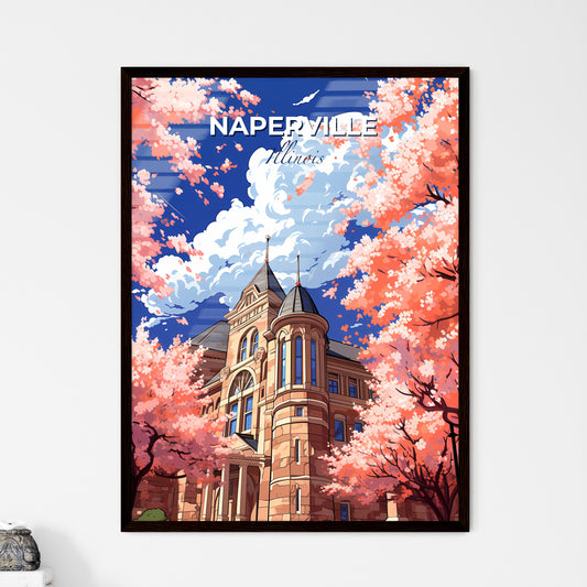 Naperville, Illinois, A Poster of a building with pink trees and blue sky Default Title