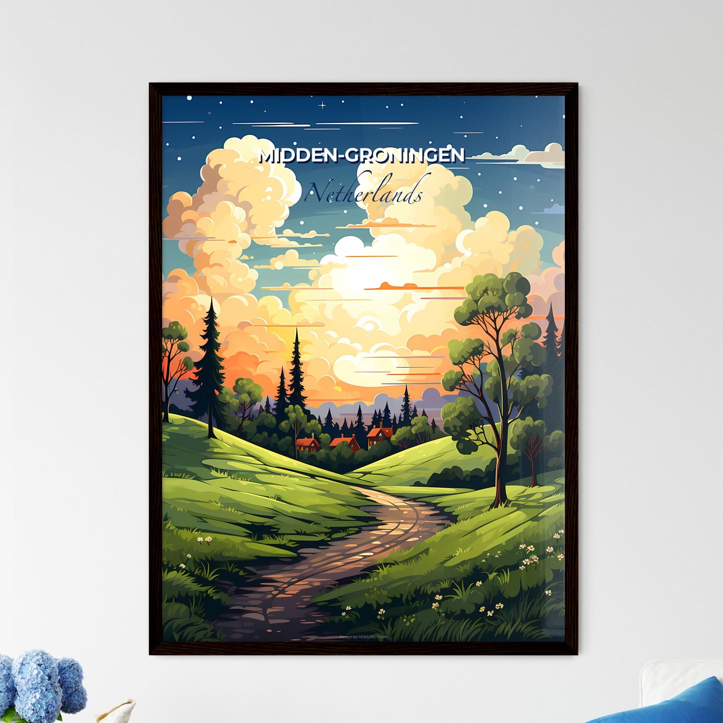 Midden-Groningen, Netherlands, A Poster of a landscape with a road and trees Default Title