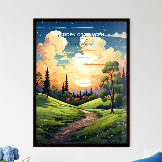 Midden-Groningen, Netherlands, A Poster of a landscape with a road and trees Default Title