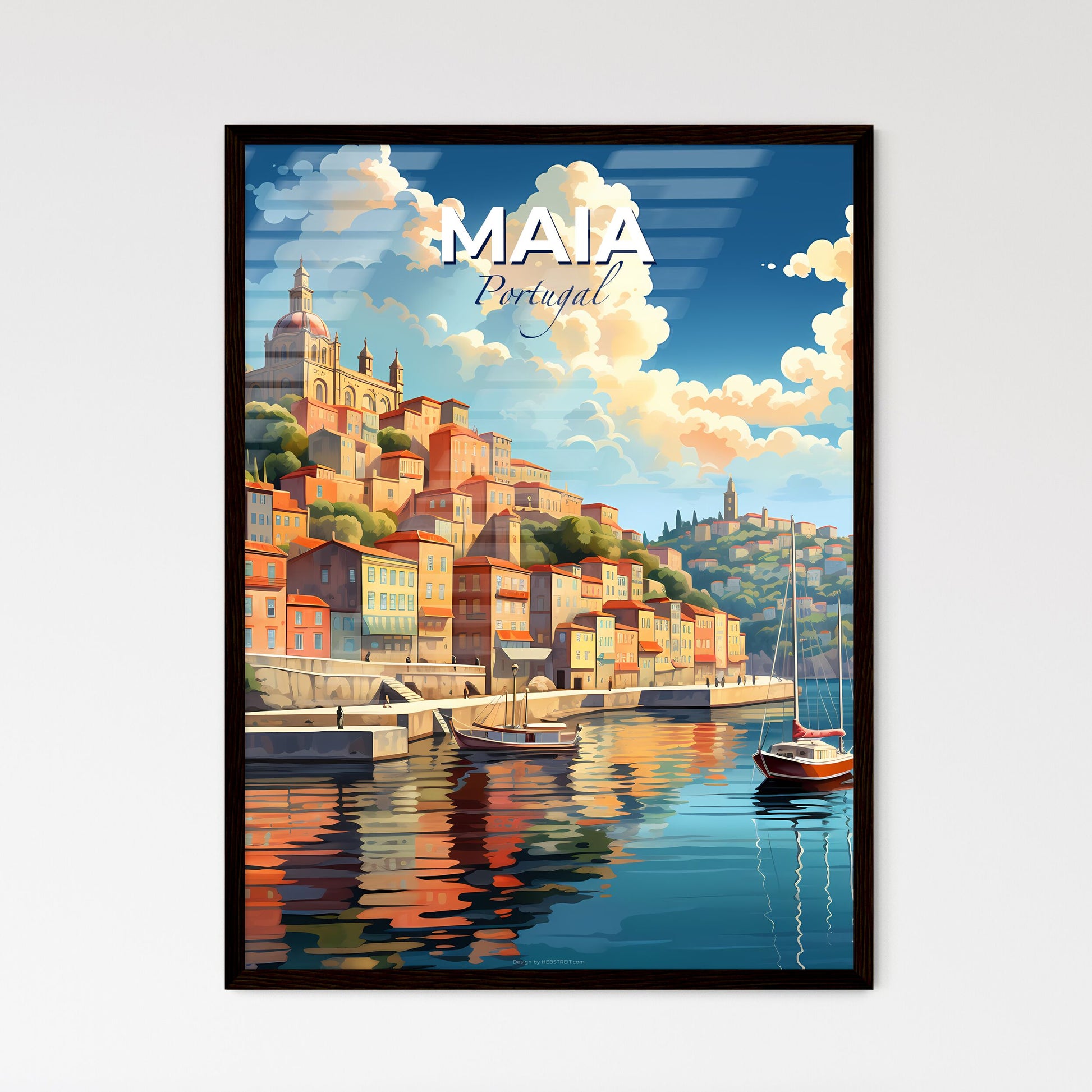 Maia, Portugal, A Poster of a water body with boats and a city on it Default Title