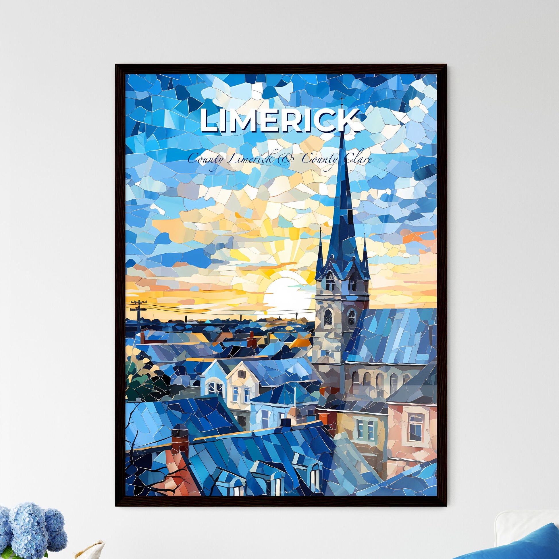 Limerick, County Limerick & County Clare, A Poster of a building with a steeple and a blue roof Default Title