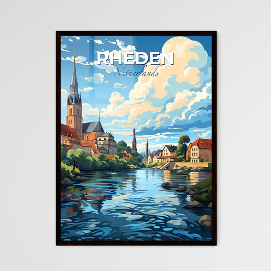 Rheden, Netherlands, A Poster of a river with a church and trees Default Title
