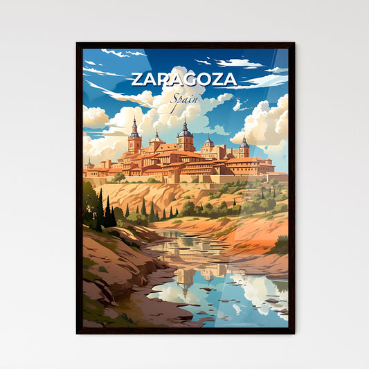Zaragoza, Spain, A Poster of a castle on a hill with trees and a river Default Title