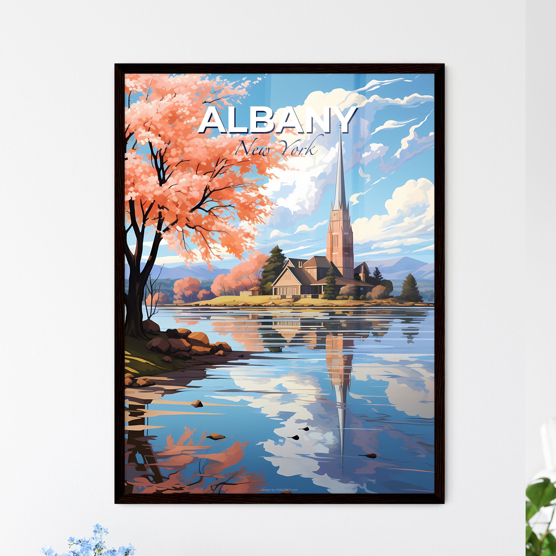 Albany, New York, A Poster of a church on a small island with a tree and a lake Default Title