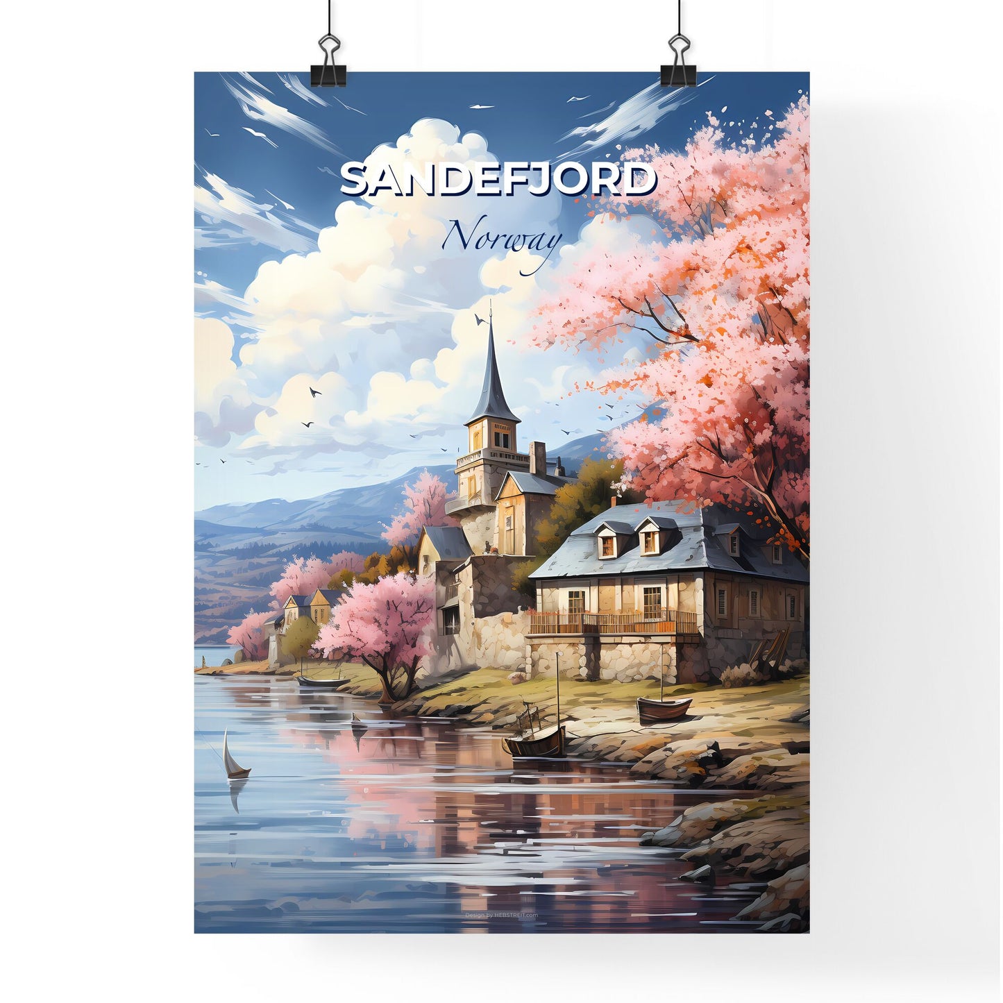 Sandefjord, Norway, A Poster of a painting of a village next to a lake Default Title