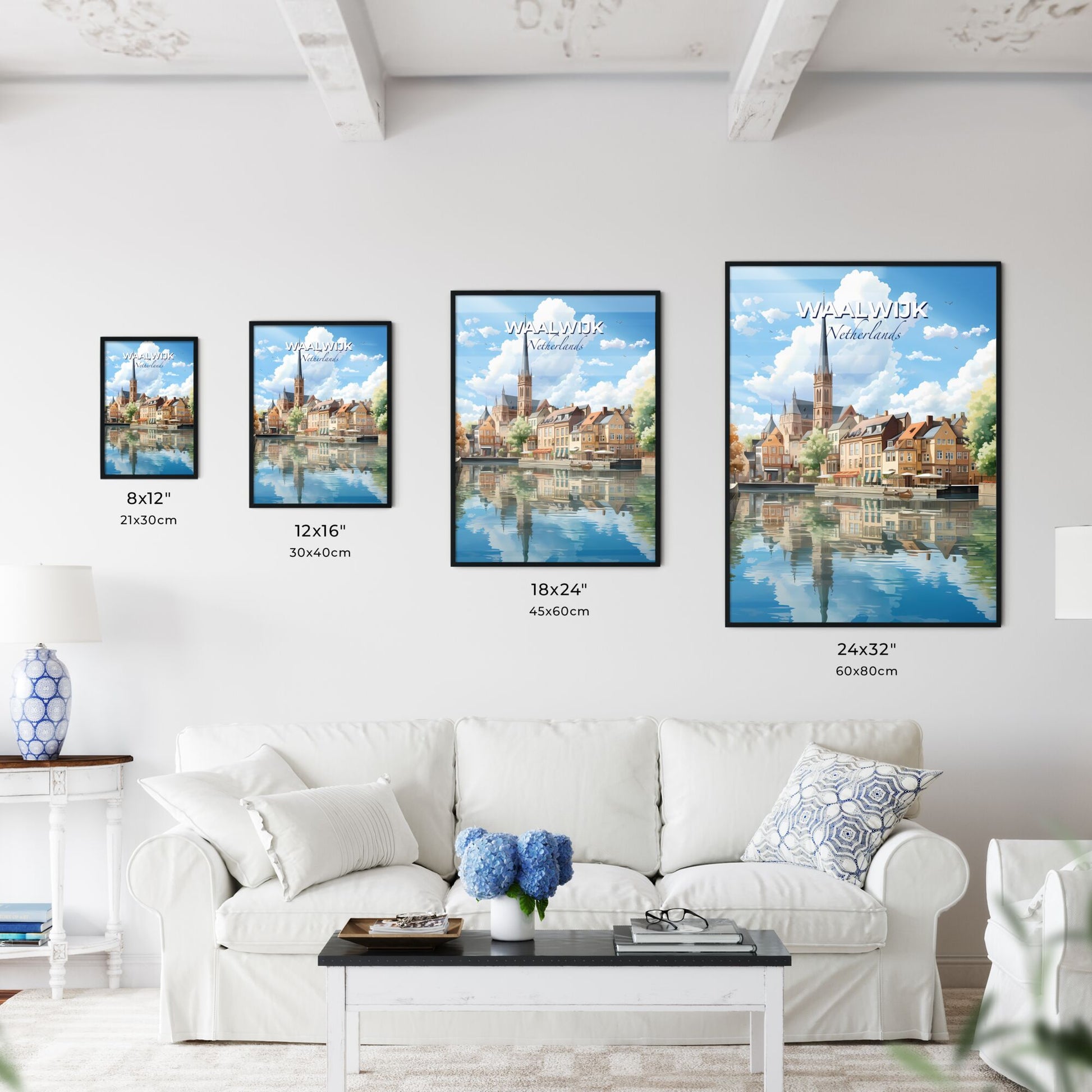 Waalwijk, Netherlands, A Poster of a water body with buildings and trees Default Title