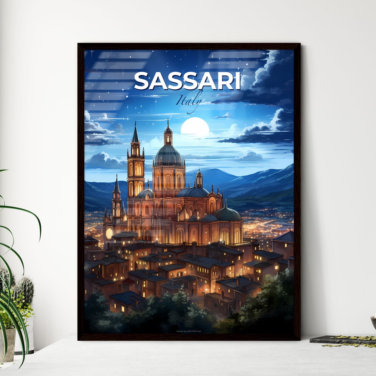 Sassari, Italy, A Poster of a building with towers and a dome on top of a city Default Title