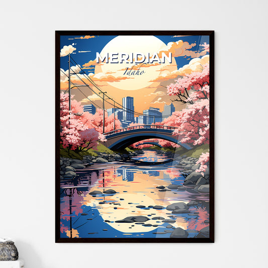 Meridian, Idaho, A Poster of a bridge over a river with pink flowers Default Title