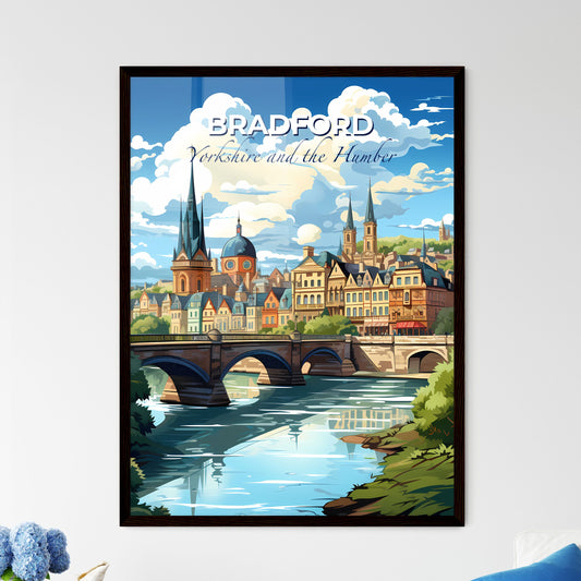 Bradford, Yorkshire and the Humber, A Poster of a bridge over a river with buildings and trees Default Title
