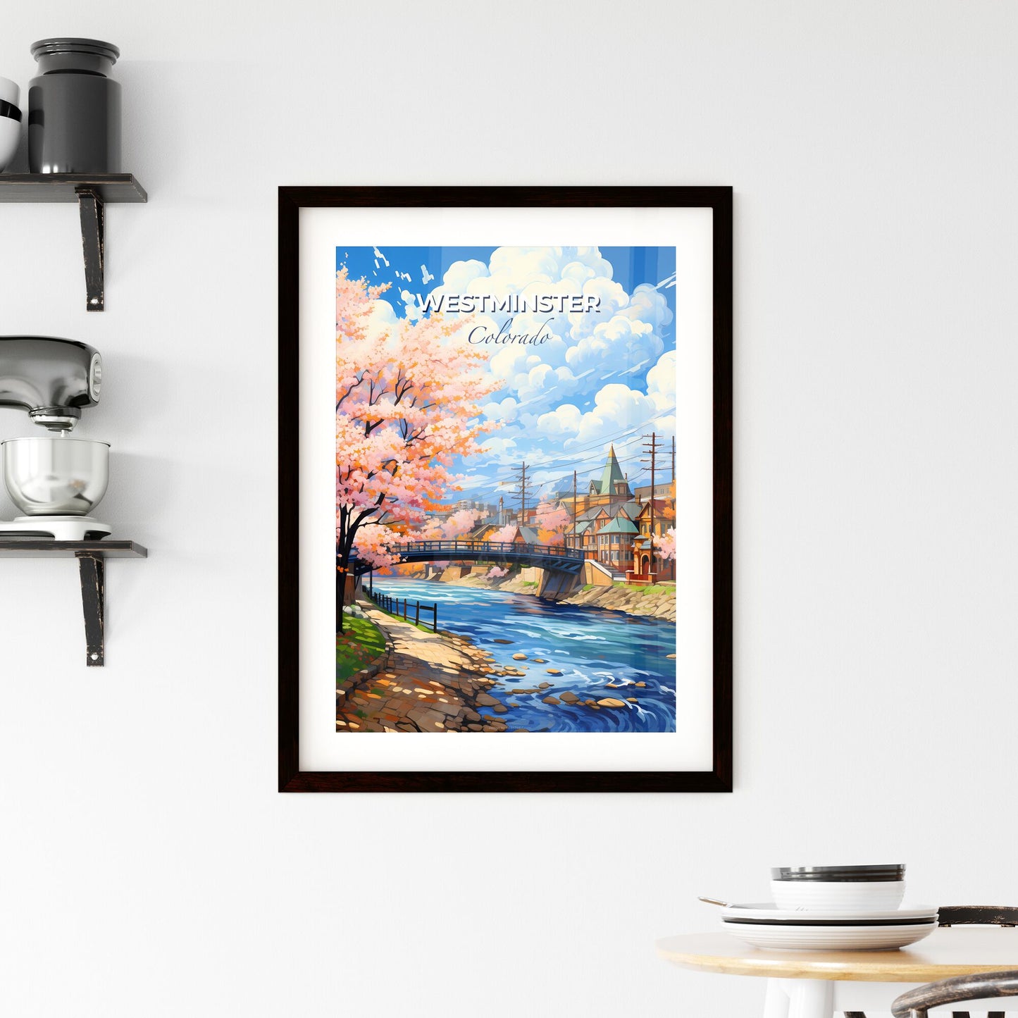 Westminster, Colorado, A Poster of a river with a bridge and trees Default Title