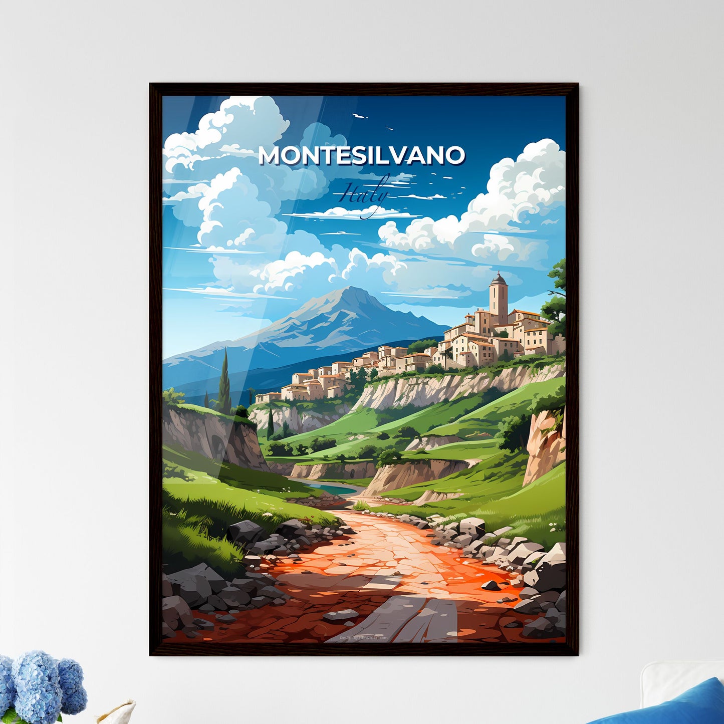 Montesilvano, Italy, A Poster of a landscape with a river and a town on the side Default Title