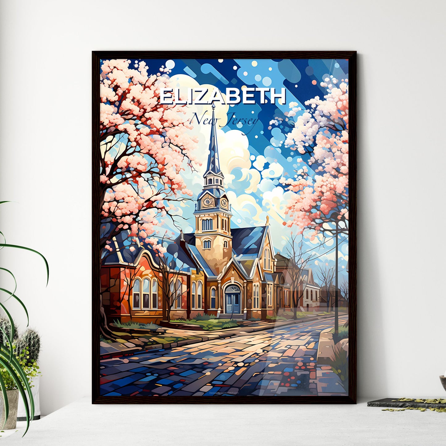 Elizabeth, New Jersey, A Poster of a church with a steeple and trees in front of it Default Title