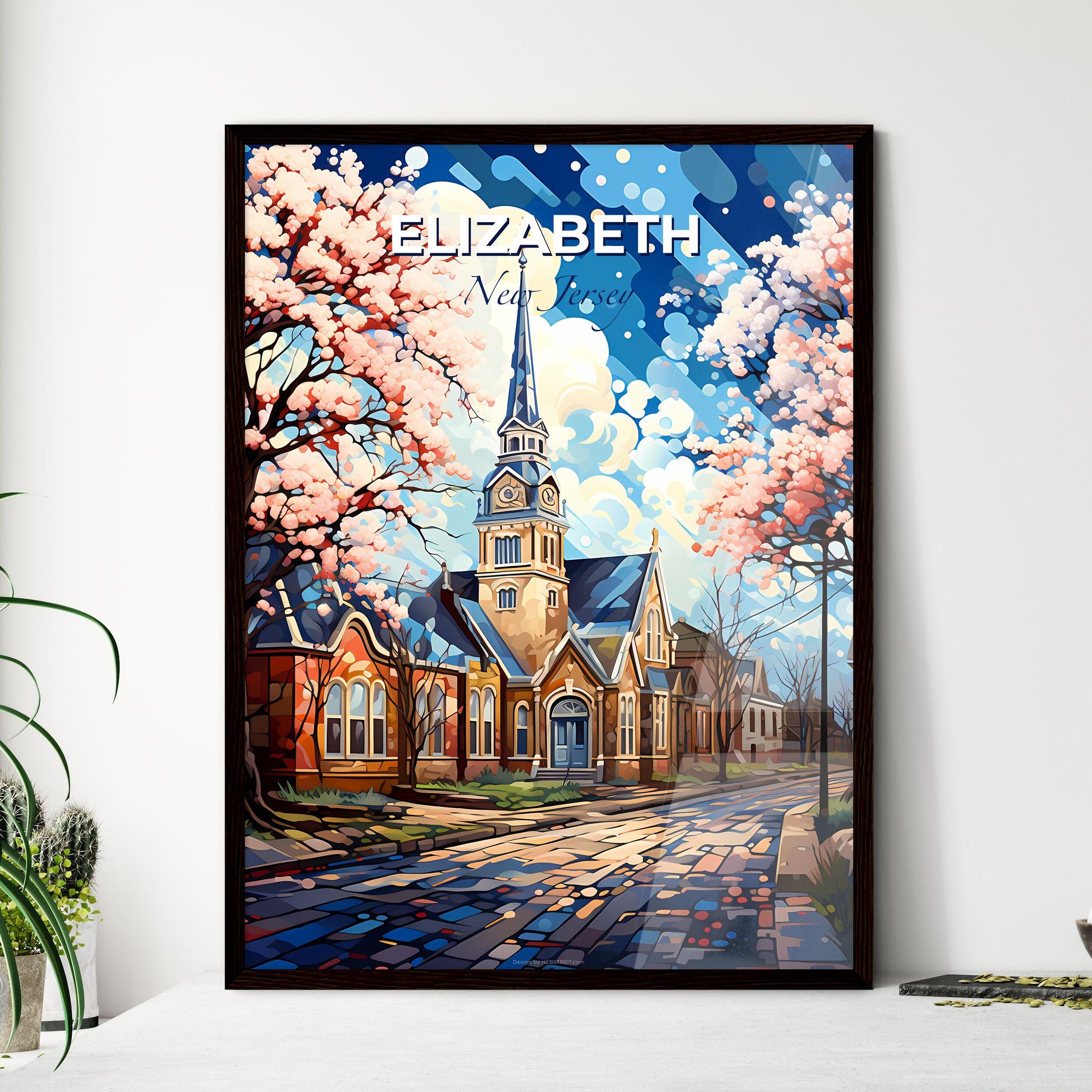 Elizabeth, New Jersey, A Poster of a church with a steeple and trees in front of it Default Title