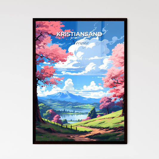 Kristiansand, Norway, A Poster of a landscape with pink trees and a lake Default Title