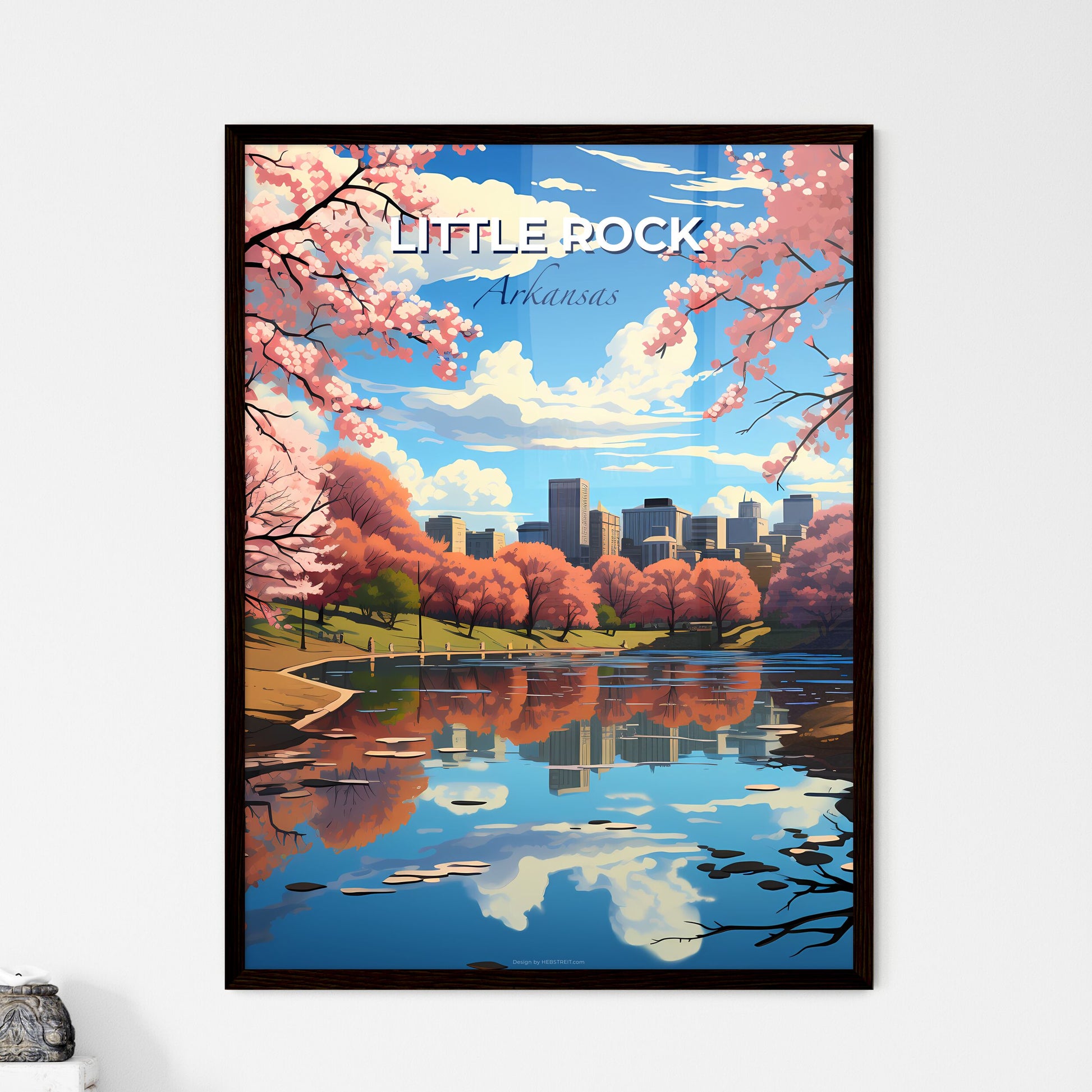 Little Rock, Arkansas, A Poster of a lake with pink flowers and trees in the foreground Default Title