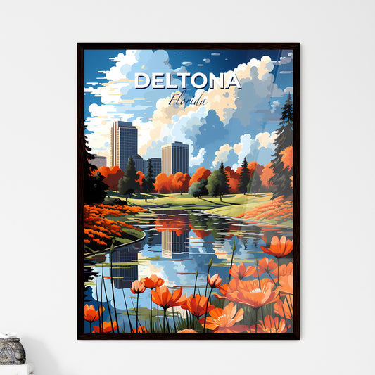 Deltona, Florida, A Poster of a water body with orange flowers and trees in the background Default Title