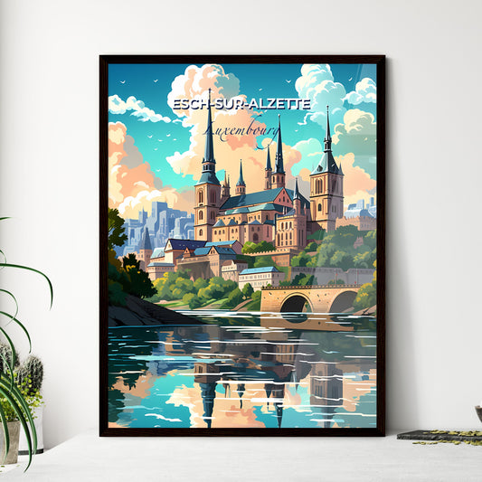 Esch-Sur-Alzette, Luxembourg, A Poster of a castle with towers and a bridge over a river Default Title