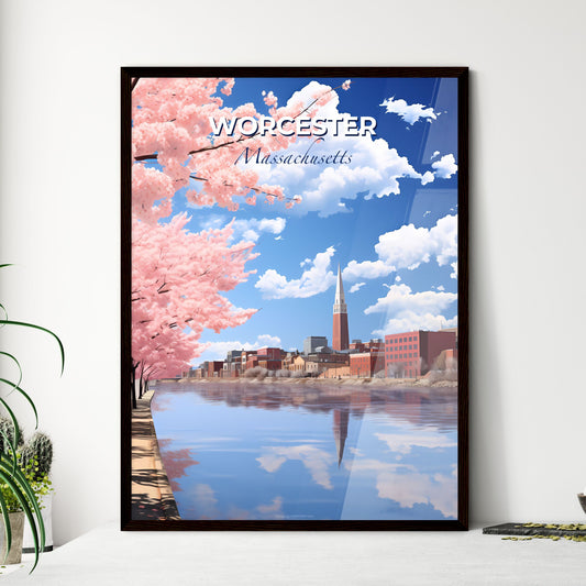 Worcester, Massachusetts, A Poster of a body of water with pink trees and buildings Default Title