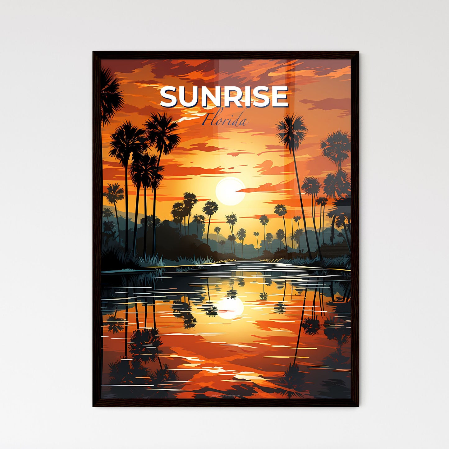 Sunrise, Florida, A Poster of a sunset over a body of water with palm trees Default Title