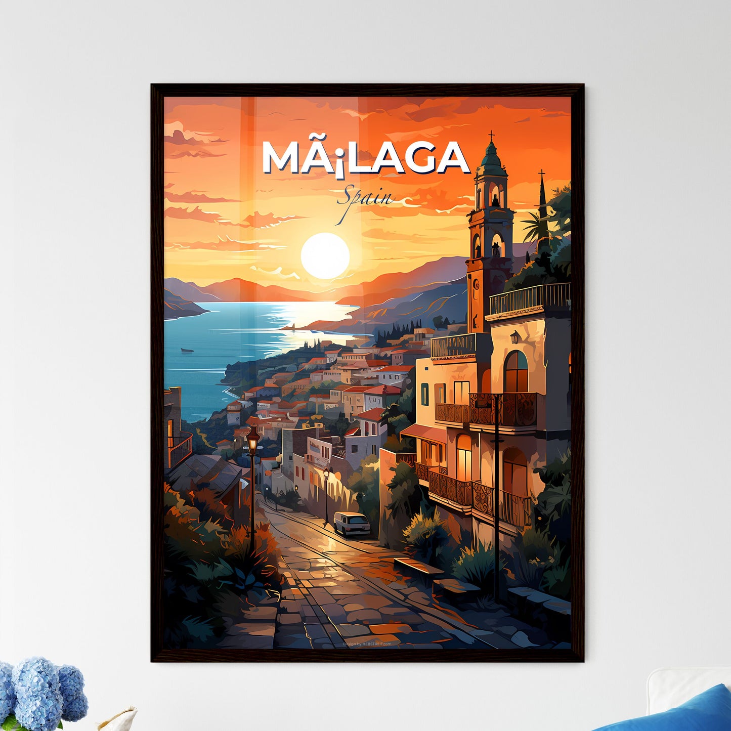 Mã¡Laga, Spain, A Poster of a sunset over a town Default Title