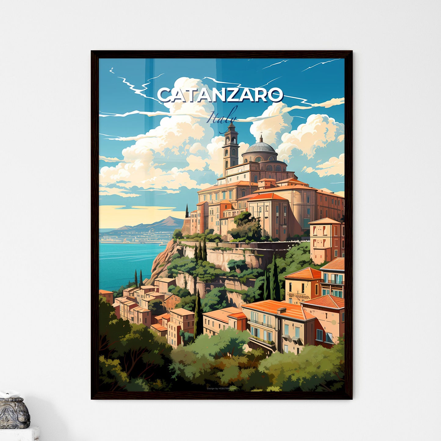 Catanzaro, Italy, A Poster of a large building on a cliff above a body of water Default Title