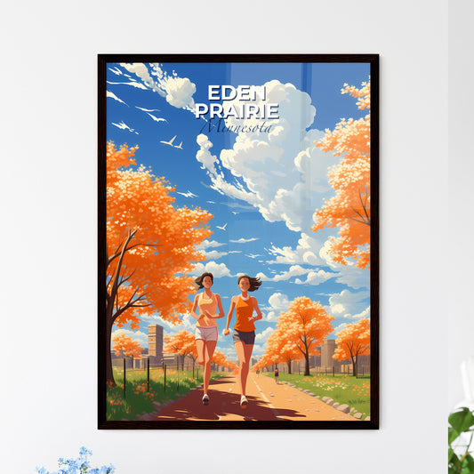 Eden Prairie, Minnesota, A Poster of two women running on a road with orange trees and buildings Default Title