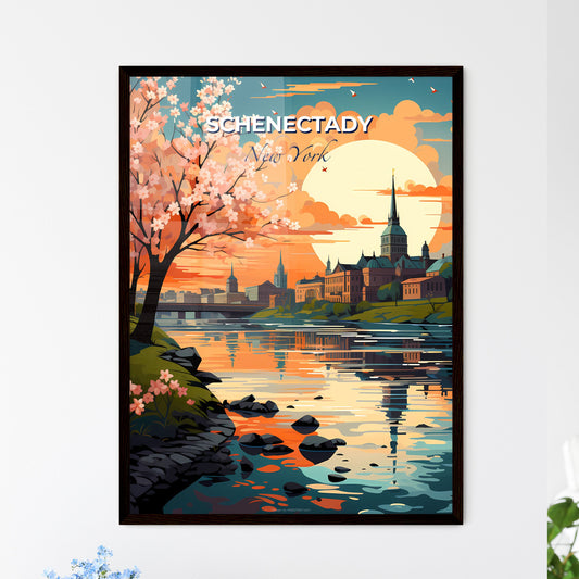 Schenectady, New York, A Poster of a painting of a city with a river and a tree Default Title