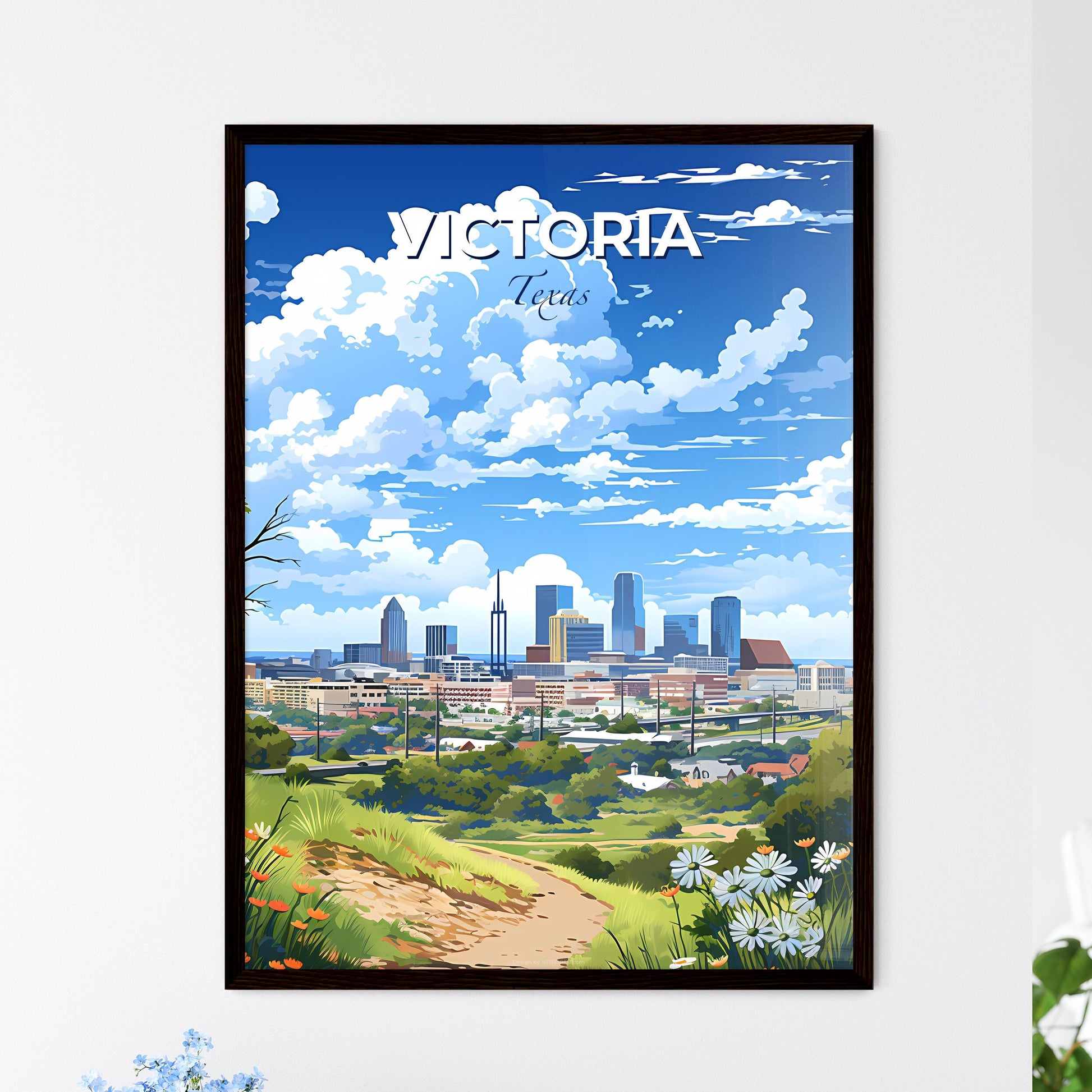 Victoria, Texas, A Poster of a landscape of a city with a path and flowers Default Title