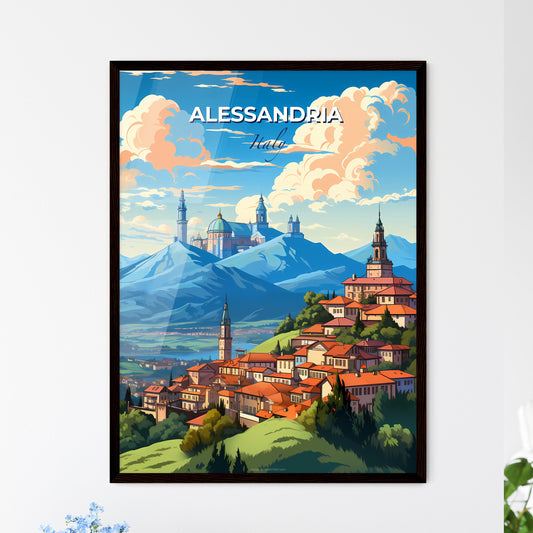 Alessandria, Italy, A Poster of a town on a hill with mountains and trees Default Title