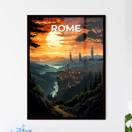 Rome, Italy, A Poster of a landscape with a city and a river Default Title