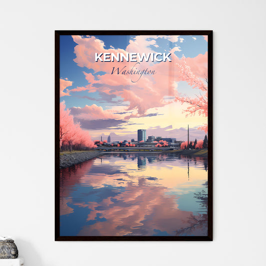 Kennewick, Washington, A Poster of a river with pink trees and a bridge Default Title