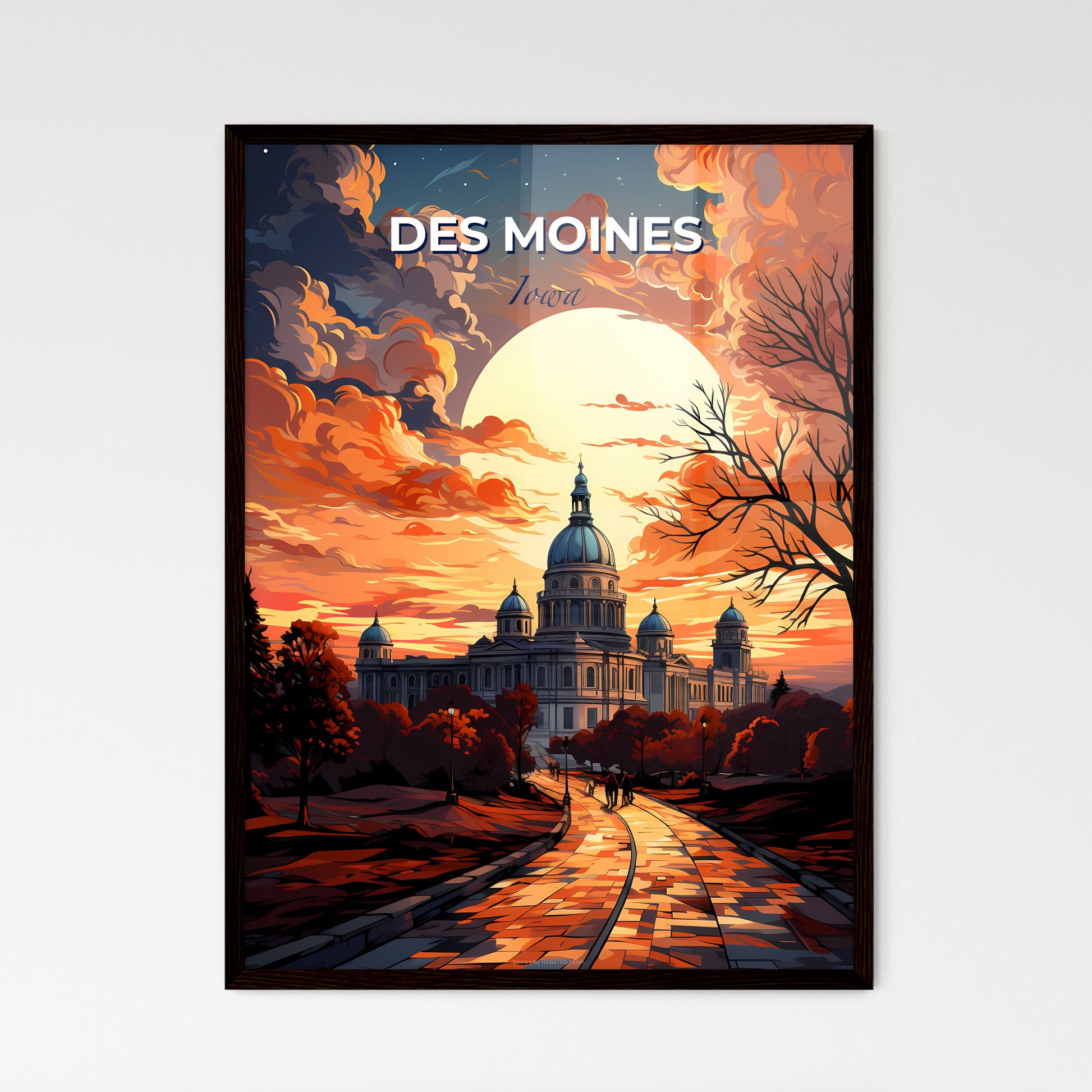 Des Moines, Iowa, A Poster of a large building with a dome and trees Default Title