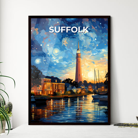 Suffolk, Virginia, A Poster of a water body with boats and a tower in the background Default Title