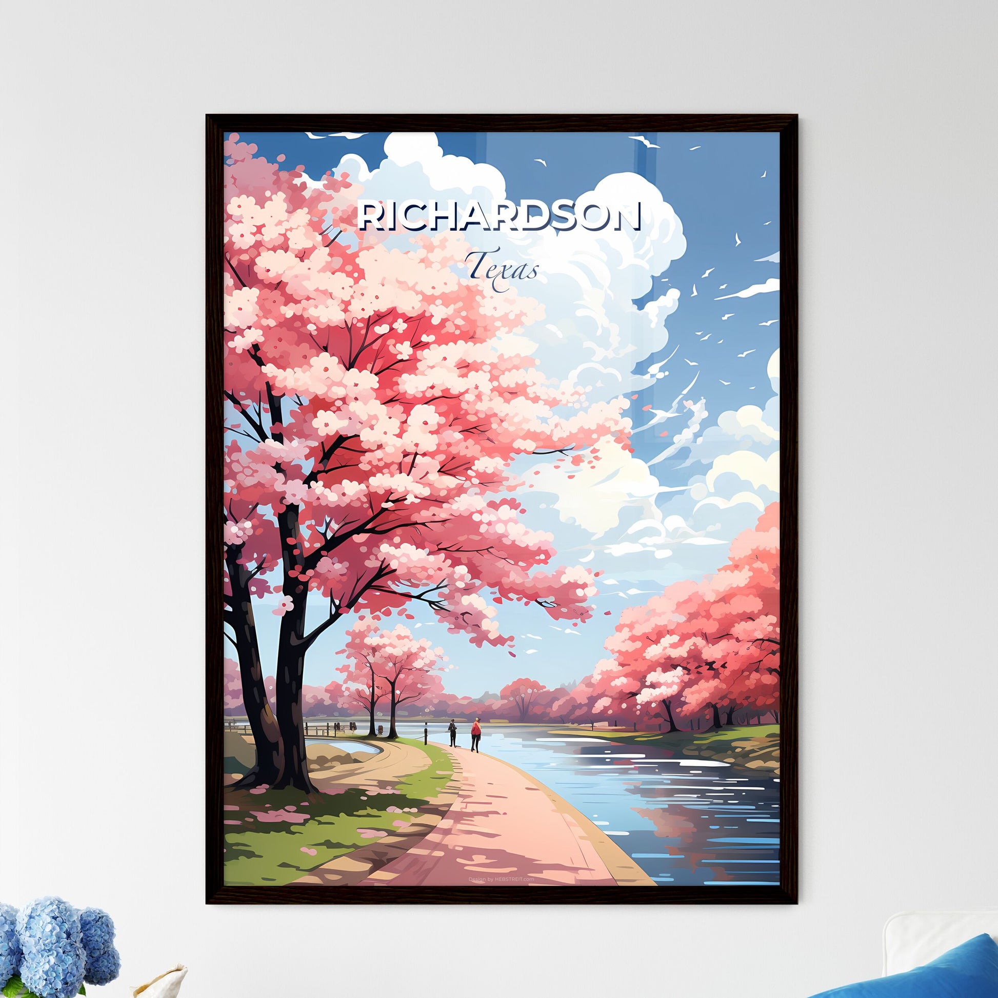 Richardson, Texas, A Poster of a path with pink trees and a river Default Title