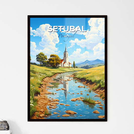 Setubal, Portugal, A Poster of a stream of water with a church in the background Default Title