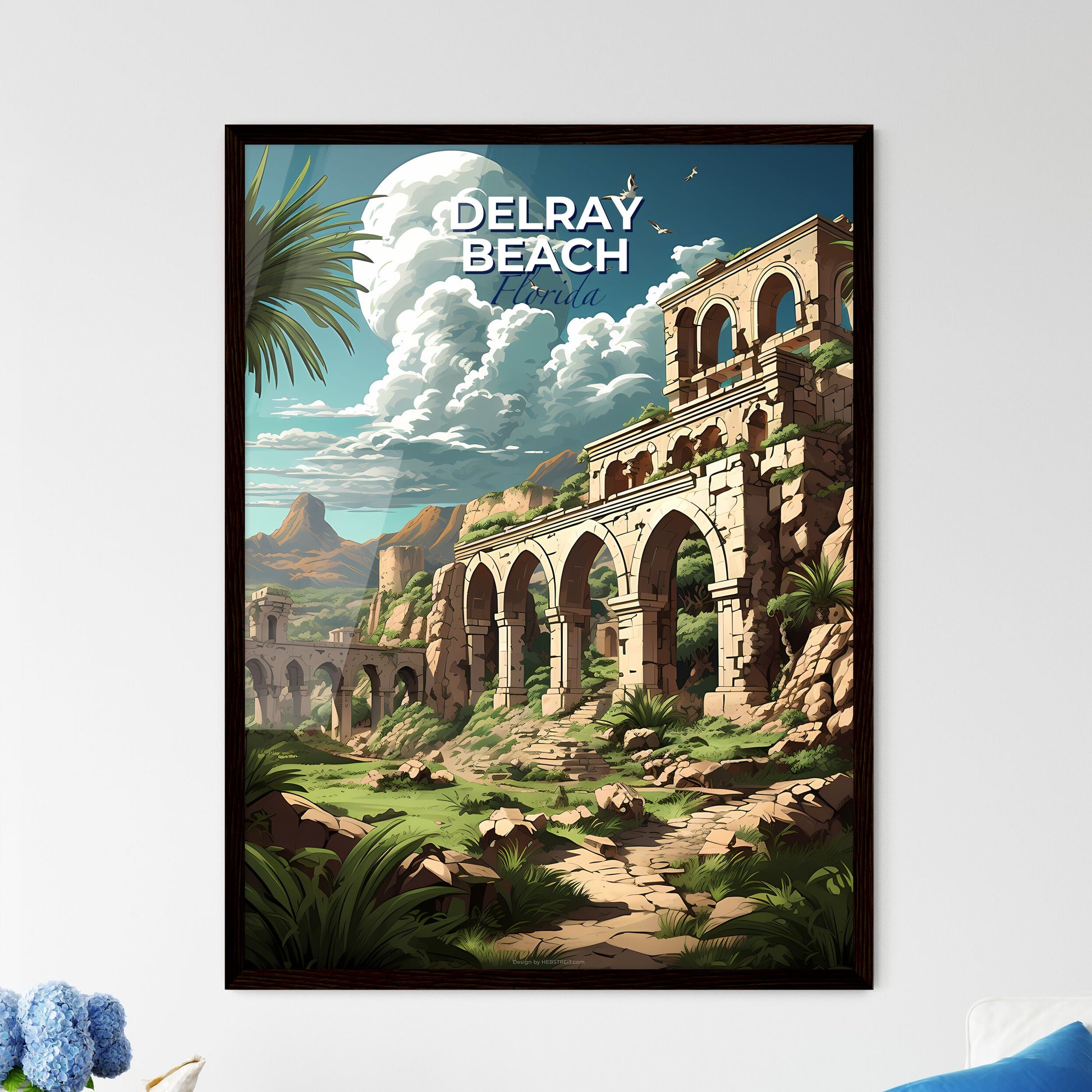 Delray Beach, Florida, A Poster of a stone structure with arches and trees Default Title