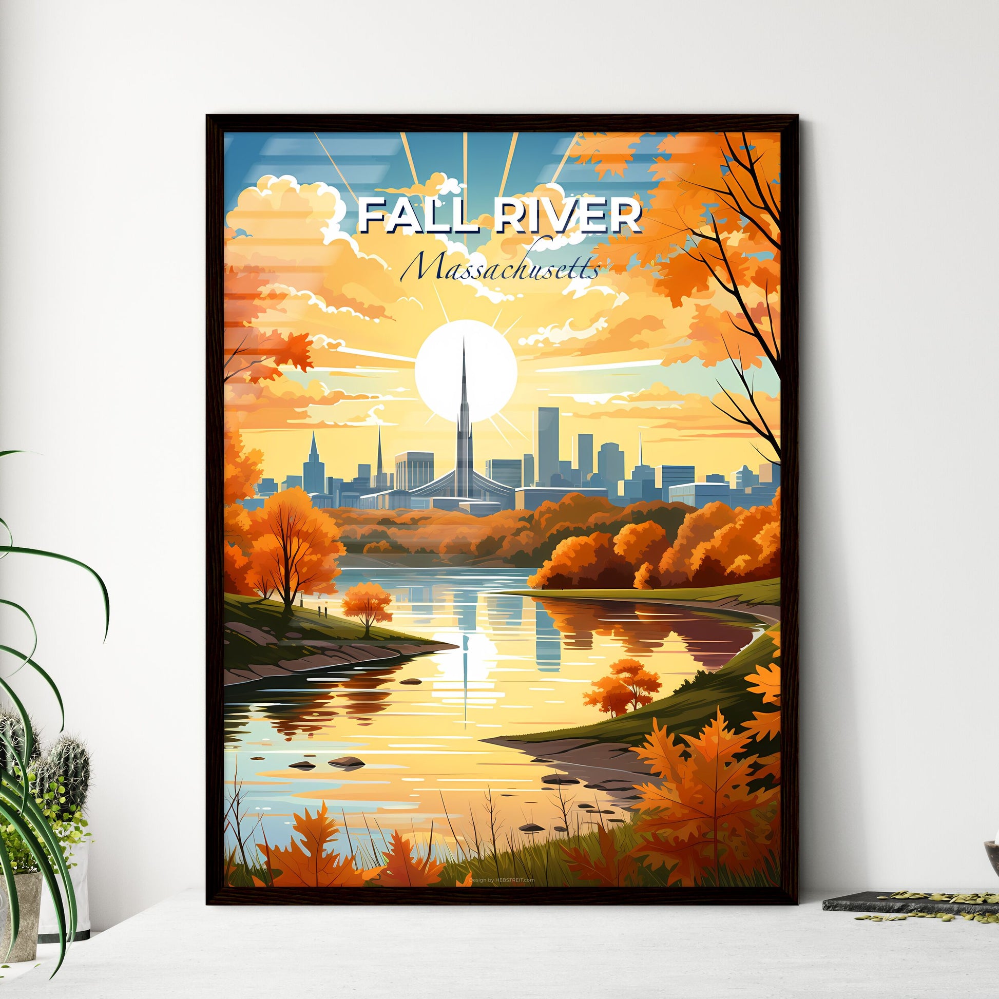 Fall River, Massachusetts, A Poster of a river with trees and a city in the background Default Title