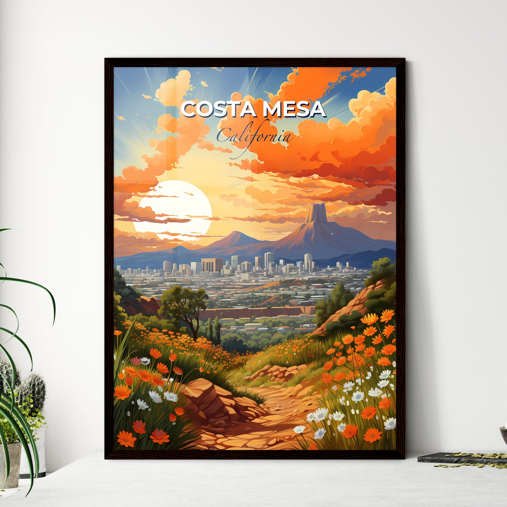 Costa Mesa, California, A Poster of a landscape with a city and mountains Default Title