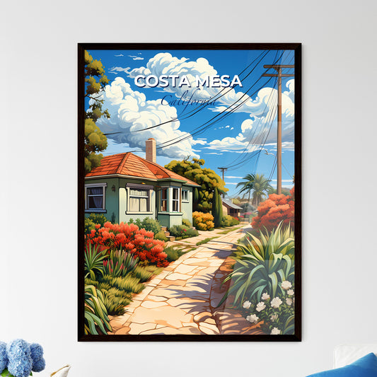 Costa Mesa, California, A Poster of a house with flowers and plants on a stone path Default Title