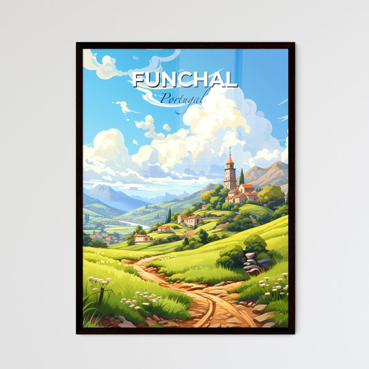 Funchal, Portugal, A Poster of a landscape of a village with a church on a hill Default Title