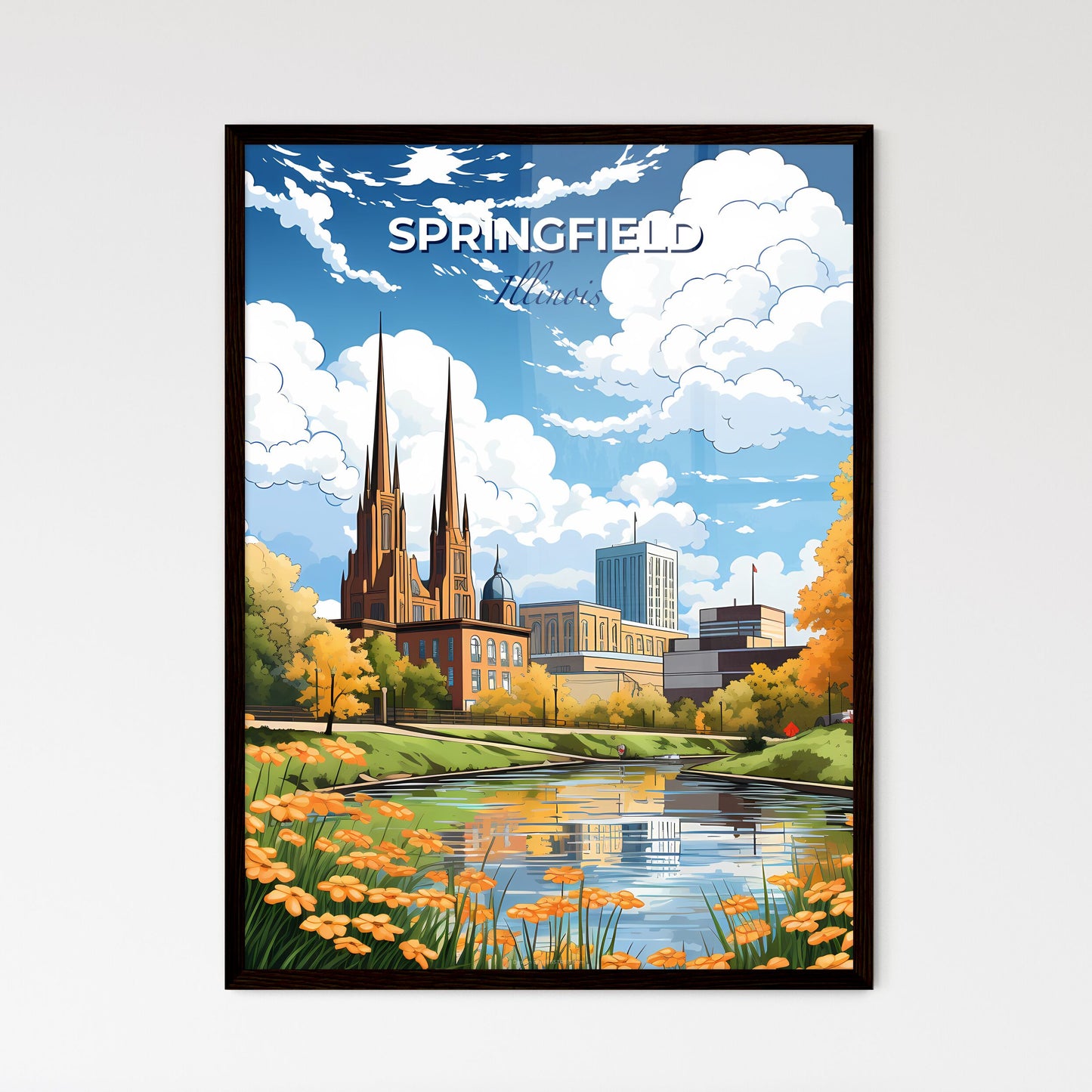 Springfield, Illinois, A Poster of a river with a city and buildings Default Title